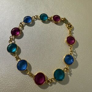 Gold Bracelet with Blue and Pink Stones